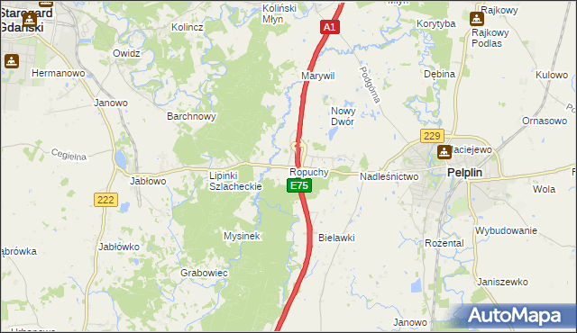 mapa Ropuchy, Ropuchy na mapie Targeo