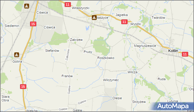 mapa Roszkówko gmina Jarocin, Roszkówko gmina Jarocin na mapie Targeo