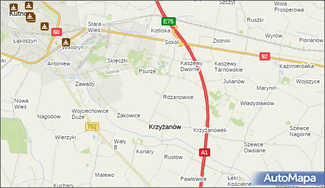 mapa Różanowice, Różanowice na mapie Targeo