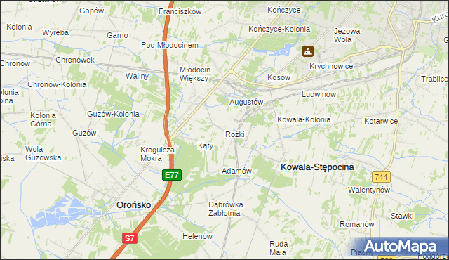 mapa Rożki gmina Kowala, Rożki gmina Kowala na mapie Targeo