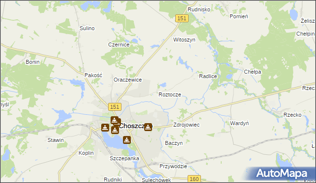 mapa Roztocze gmina Choszczno, Roztocze gmina Choszczno na mapie Targeo