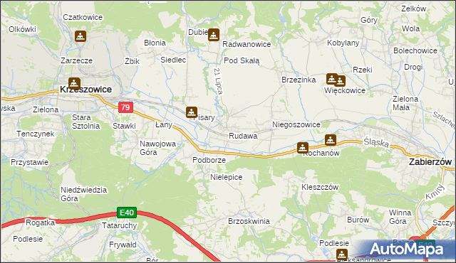 mapa Rudawa gmina Zabierzów, Rudawa gmina Zabierzów na mapie Targeo