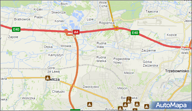 mapa Rudna Wielka gmina Świlcza, Rudna Wielka gmina Świlcza na mapie Targeo