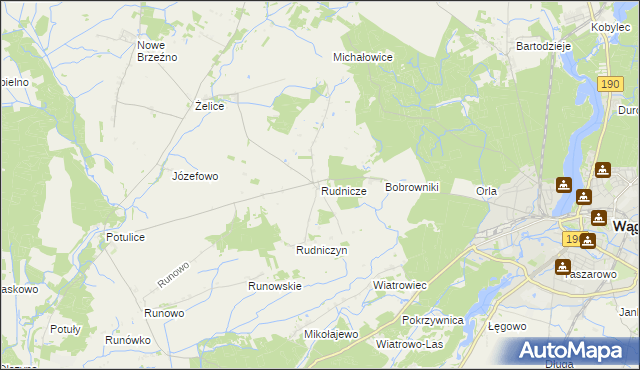 mapa Rudnicze gmina Wągrowiec, Rudnicze gmina Wągrowiec na mapie Targeo