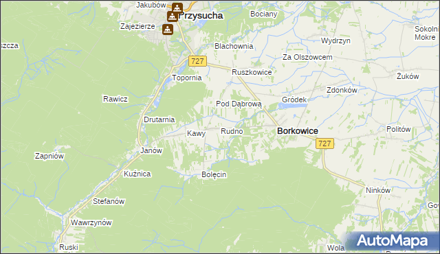 mapa Rudno gmina Borkowice, Rudno gmina Borkowice na mapie Targeo