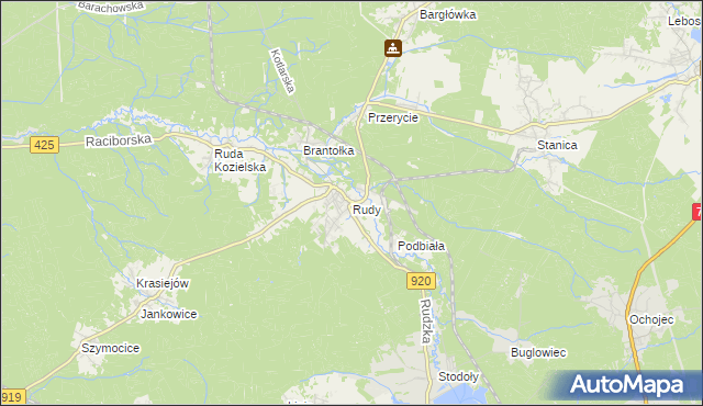 mapa Rudy gmina Kuźnia Raciborska, Rudy gmina Kuźnia Raciborska na mapie Targeo