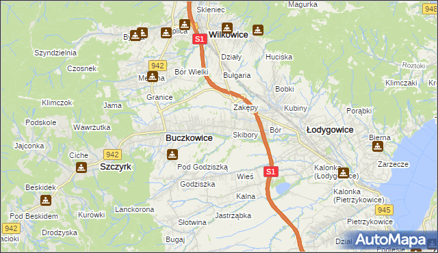 mapa Rybarzowice, Rybarzowice na mapie Targeo