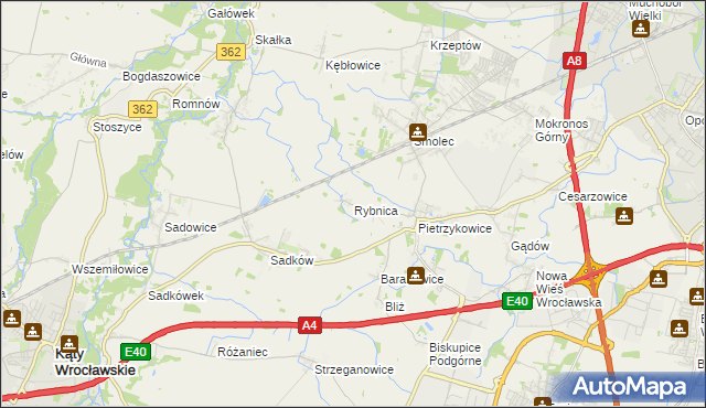 mapa Rybnica gmina Kąty Wrocławskie, Rybnica gmina Kąty Wrocławskie na mapie Targeo