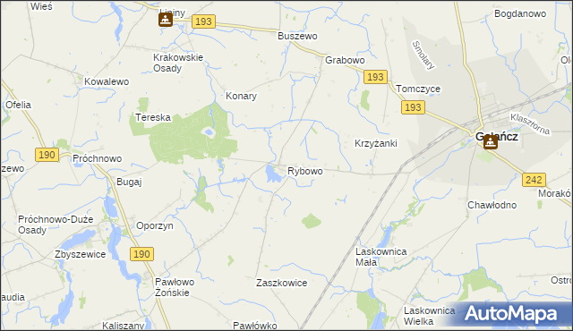 mapa Rybowo gmina Gołańcz, Rybowo gmina Gołańcz na mapie Targeo