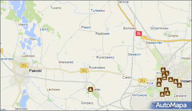 mapa Rycerzewko gmina Pakość, Rycerzewko gmina Pakość na mapie Targeo