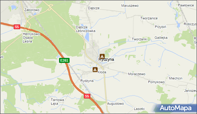 mapa Rydzyna powiat leszczyński, Rydzyna powiat leszczyński na mapie Targeo