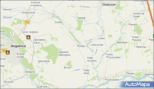 mapa Rykały, Rykały na mapie Targeo