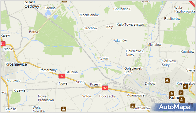 mapa Ryków gmina Kutno, Ryków gmina Kutno na mapie Targeo