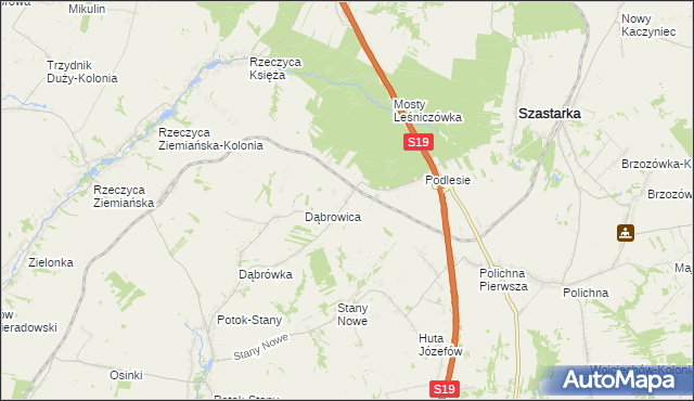 mapa Rzeczyca-Kolonia gmina Szastarka, Rzeczyca-Kolonia gmina Szastarka na mapie Targeo