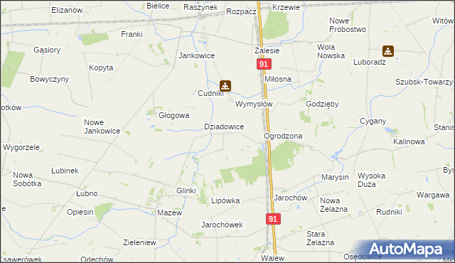 mapa Rzędków gmina Daszyna, Rzędków gmina Daszyna na mapie Targeo