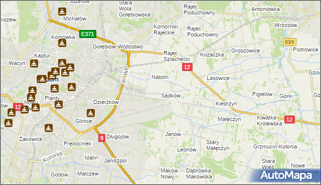 mapa Sadków gmina Jedlnia-Letnisko, Sadków gmina Jedlnia-Letnisko na mapie Targeo