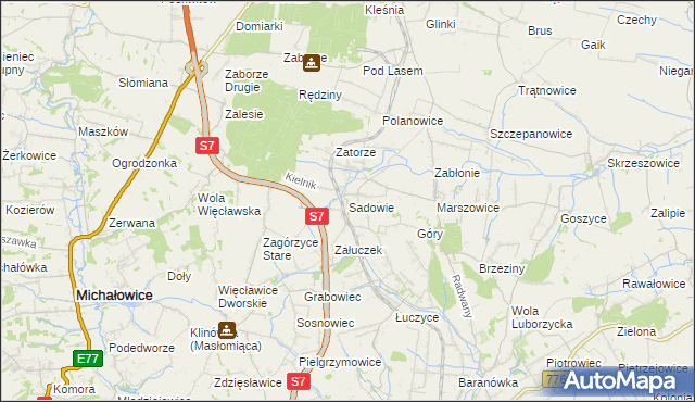 mapa Sadowie gmina Kocmyrzów-Luborzyca, Sadowie gmina Kocmyrzów-Luborzyca na mapie Targeo