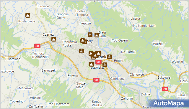 mapa Sanok, Sanok na mapie Targeo