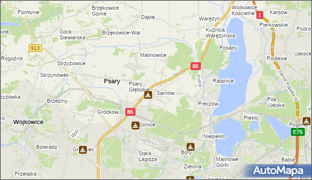 mapa Sarnów gmina Psary, Sarnów gmina Psary na mapie Targeo