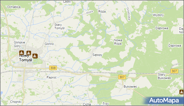 mapa Sątopy gmina Nowy Tomyśl, Sątopy gmina Nowy Tomyśl na mapie Targeo