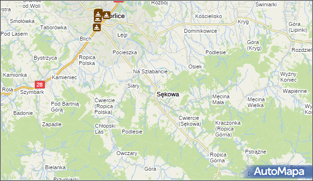 mapa Sękowa, Sękowa na mapie Targeo