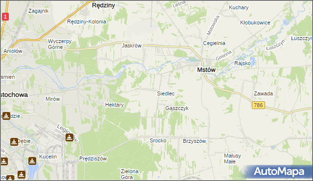 mapa Siedlec gmina Mstów, Siedlec gmina Mstów na mapie Targeo