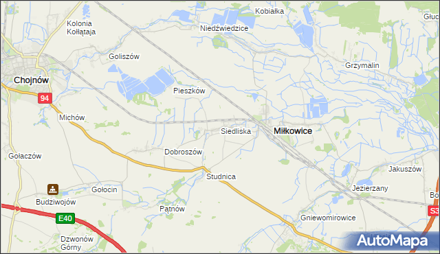 mapa Siedliska gmina Miłkowice, Siedliska gmina Miłkowice na mapie Targeo