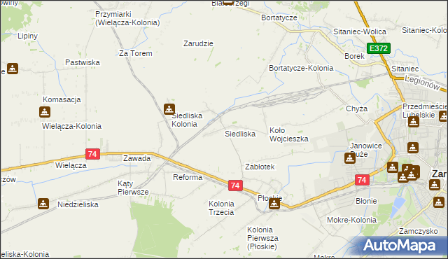 mapa Siedliska gmina Zamość, Siedliska gmina Zamość na mapie Targeo