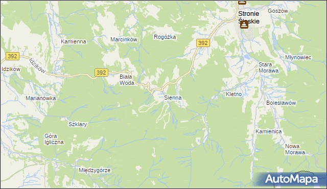 mapa Sienna gmina Stronie Śląskie, Sienna gmina Stronie Śląskie na mapie Targeo