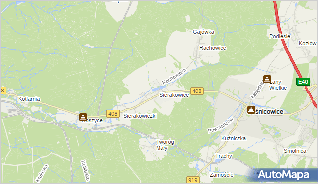 mapa Sierakowice gmina Sośnicowice, Sierakowice gmina Sośnicowice na mapie Targeo