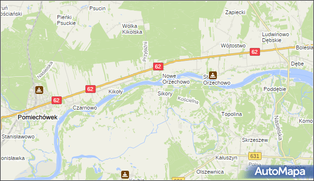 mapa Sikory gmina Wieliszew, Sikory gmina Wieliszew na mapie Targeo