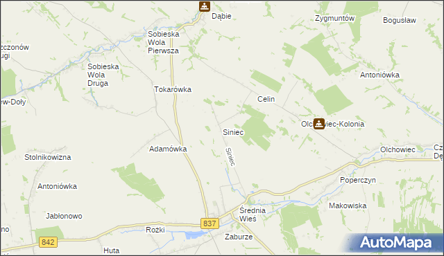 mapa Siniec gmina Żółkiewka, Siniec gmina Żółkiewka na mapie Targeo