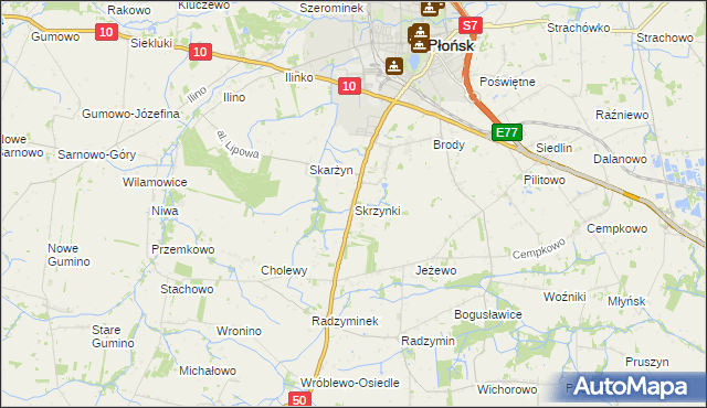 mapa Skrzynki gmina Płońsk, Skrzynki gmina Płońsk na mapie Targeo