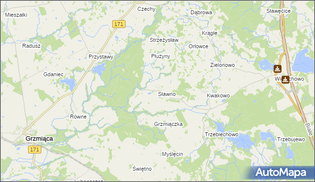 mapa Sławno gmina Grzmiąca, Sławno gmina Grzmiąca na mapie Targeo