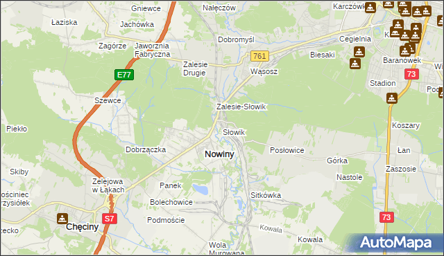 mapa Słowik gmina Sitkówka-Nowiny, Słowik gmina Sitkówka-Nowiny na mapie Targeo