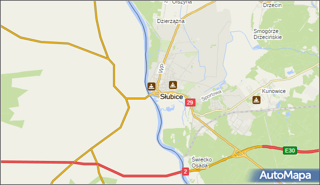 mapa Słubice, Słubice na mapie Targeo