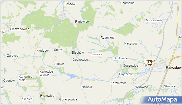 mapa Smolice gmina Pakosławice, Smolice gmina Pakosławice na mapie Targeo