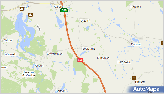 mapa Sobieradz gmina Gryfino, Sobieradz gmina Gryfino na mapie Targeo