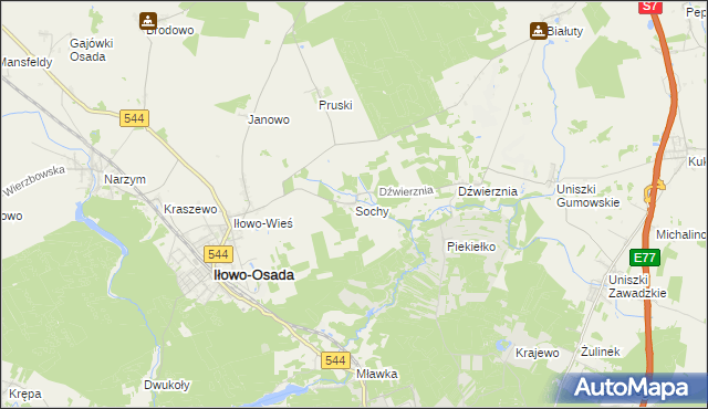 mapa Sochy gmina Iłowo-Osada, Sochy gmina Iłowo-Osada na mapie Targeo