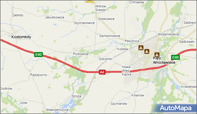 mapa Sokolniki gmina Kąty Wrocławskie, Sokolniki gmina Kąty Wrocławskie na mapie Targeo