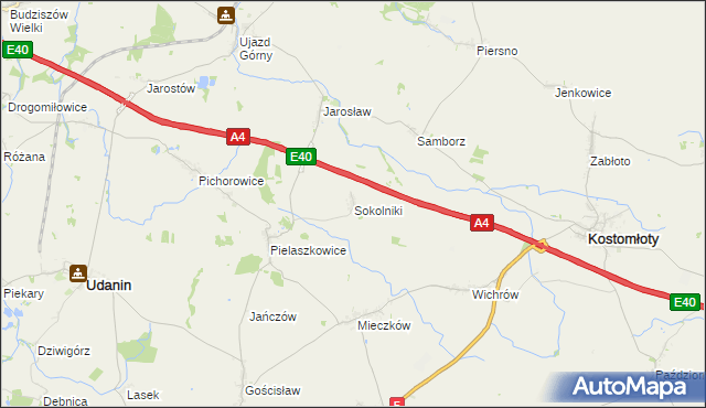 mapa Sokolniki gmina Udanin, Sokolniki gmina Udanin na mapie Targeo