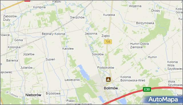 mapa Sokołów gmina Bolimów, Sokołów gmina Bolimów na mapie Targeo