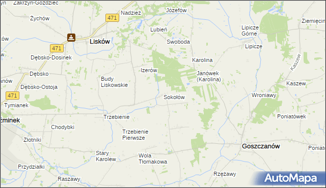 mapa Sokołów gmina Goszczanów, Sokołów gmina Goszczanów na mapie Targeo