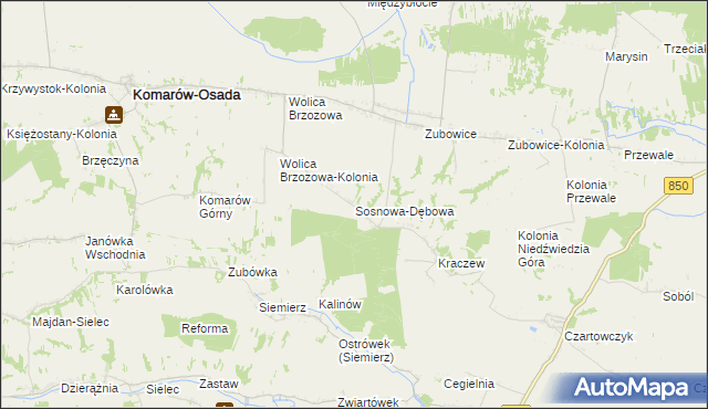 mapa Sosnowa-Dębowa, Sosnowa-Dębowa na mapie Targeo