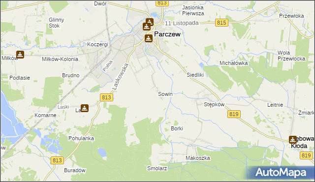 mapa Sowin gmina Parczew, Sowin gmina Parczew na mapie Targeo