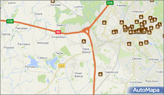 mapa Stare Bielice gmina Biesiekierz, Stare Bielice gmina Biesiekierz na mapie Targeo