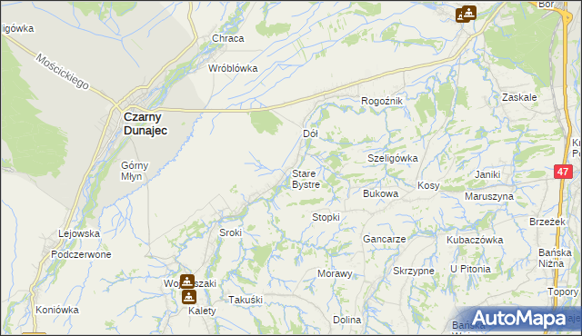 mapa Stare Bystre, Stare Bystre na mapie Targeo