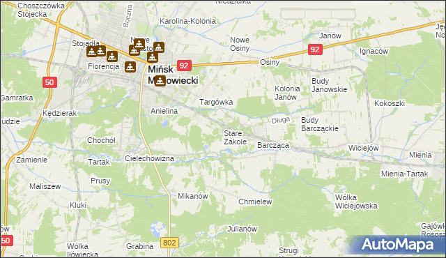 mapa Stare Zakole, Stare Zakole na mapie Targeo