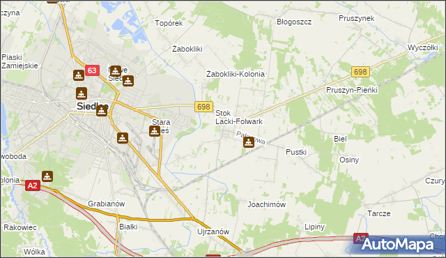 mapa Stok Lacki, Stok Lacki na mapie Targeo