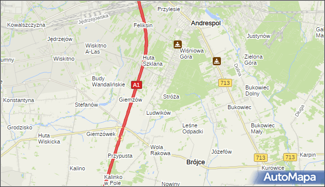 mapa Stróża gmina Andrespol, Stróża gmina Andrespol na mapie Targeo